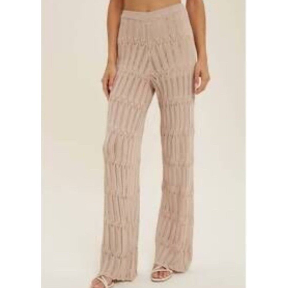 Wishlist High-Rise Crochet Pants Boho Hippie Festival Beige Tan Pullon Medium